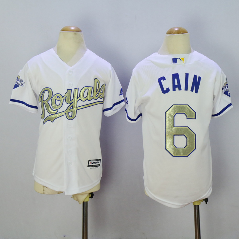 Youth Kansas City Royals #6 Cain White Champion MLB Jerseys->->Youth Jersey